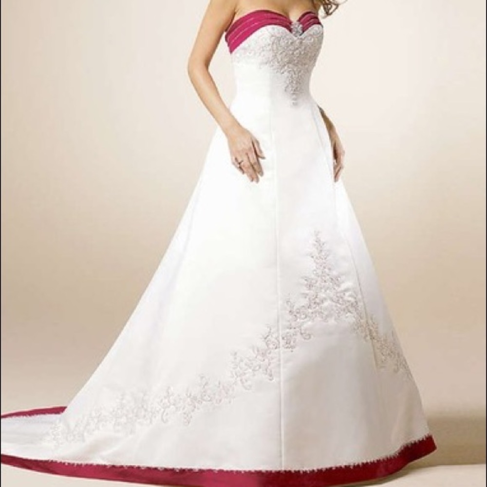 White detailed dress with red trim